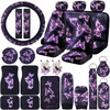 Frienda 24 PCS Butterfly Car Accessories Car Seat Covers Full Set Floor Mats Steering Wheel Cover Seat Belt Pads Center