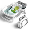Baby Bathtub Collapsible Newborn Bathtub for Infant to Toddler 024 Months with Soft Cushion and ThermometerPortable Trav