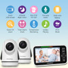 HelloBaby Video Baby Monitor with 2 Cameras and 5 Inch Split Screen Display Remote Control Cameras with Night Vision and