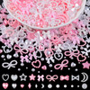 1200Pcs 3D Multi Shapes Nail Charms and Flatback Pearls, White&Pink Mix Styles Heart Star Bow Sunflower Embellishments for Nail Art, Craft and Decora