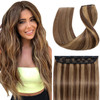 Snoilite One Piece Hair Extensions Clip in Human Hair Balayage 5 Clips 34 Full Head Lighter OnePiece Design 24Inch 60g M