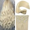 Eufficco Real Human Remy Hair Lace Clip In Hair Extensions 18inch Finsih at 185inch 120g Color Bleach Blonde Double Weft