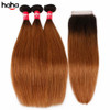 Haha Ombre Brazilian Straight Hair 3 Bundles with Closure Ombre Human Hair Bundles With Closure 2 Tone T1B30 Black to Me