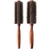 Boar Bristle Round Hair Brush Set with Nylon Pin Wooden Handle for Straightening Curling Volumizing and Detangling 2 in
