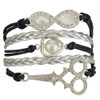 Hair Stylist Bracelet Black and Silver Braided Wrap Bracelet with Rhinestone Infinity Pearl Heart Scissor Charms Jewelry