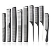 CestoMen 9pcs Carbon Fiber Cutting Comb Hair Comb Set for Teasing and Parting Professional Combs for Hair Stylist for Wo