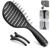 Curved Vented Hairbrush Faster Blow Drying Detangling Brush with Built in Cleaner Magnetic Holder and Hair Clips for Wom