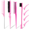 8 Pcs Styling Hair Comb Brush Set with Teasing Edge Brush Parting Rat Tail Comb Hairclip for Women Slicking Ponytail and