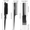 3 Pieces Pick Teasing Combs Hair Brush Set Includes Black Carbon Lift with Metal Prong Triple Pin Rat Tail Comb Nylon Br
