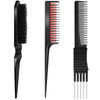 3 Pieces Pick Teasing Combs Hair Brush Set Includes Black Carbon Lift with Metal Prong Triple Pin Rat Tail Comb Nylon Br