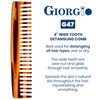 Giorgio G47 Wide Tooth Detangling Hair Comb for Thick Curly Wavy Hair Long Detangler Comb For Wet and Dry Hair Handmade