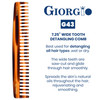 Giorgio G43 Large 725 Inch Detangling Comb Wide Teeth for Thick Curly Wavy Hair Long Hair Detangler Comb For Wet and Dry