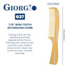 Giorgio G37 Large Coarse Detangler Comb Wide Teeth for Thick Curly or Wavy Hair For Wet and Dry Use Handmade Rake SawCut