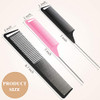 Patelai 3 Pcs Rat Tail Parting Comb for Braids Carbon Fiber Stainless Steel Pintail Teasing Combs Heat Resistant with Wi