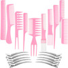 10 Hair Styling Comb Set with Duck Bill Clips Antistatic Combs and Metal Clips for Salon and Barber Use Pink