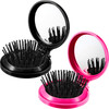Boao 2 Pack Foldable Travel Mirror Hair Brushes Round Portable Folding Pocket Hair Brush Mini Comb Compact Travel Size M