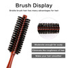 Small Boar Bristle Hair Brush Portable Round Natural Bristle Travel Brush with Wood Handle for Thin or Short Hair Adding