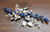 Chargances Blue Bridal Hair Comb Sapphire Blue Crystal Hair Comb Wedding Rhinestone Royal Blue Hair Comb Navy Blue Brida