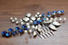 Chargances Blue Bridal Hair Comb Sapphire Blue Crystal Hair Comb Wedding Rhinestone Royal Blue Hair Comb Navy Blue Brida