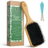 Natural Boar Bristle Hair Brush for Women Men Kids Dry and Wet Detangling Hair Brush Gently Enhances Shine Smooths Frizz