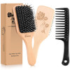 Bsisme Hair BrushBoar Bristle Hairbrush with Detangling Pins Wooden Paddle Detangler Hairbrush for Women Men Reduce Friz