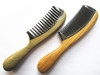 Myhsmooth GBZBYBMT Handmade No Static Black Buffalo Horn Comb with Rounded Green Sandalwood Handle Pack of 2 PcsWide Too