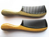 Myhsmooth GBZBYBMT Handmade No Static Black Buffalo Horn Comb with Rounded Green Sandalwood Handle Pack of 2 PcsWide Too