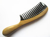 Myhsmooth Gbybmt Wide Tooth Handmade No Static Black Buffalo Horn Comb with Green Sandalwood Handle Rounded