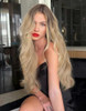 EALGA Dark Brown Ombre Blonde Lace Front Wigs for Women Glueless Synthetic Hair Wavy Wig with Flawless Hairline 24 inche