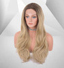 EALGA Dark Brown Ombre Blonde Lace Front Wigs for Women Glueless Synthetic Hair Wavy Wig with Flawless Hairline 24 inche