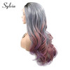 sylvia 24 Grey to Peach Purple Ombre Lace Front Wig Dark Roots Natural Body Wave Soft Half Hand Tied Wig 180 Density Hea