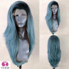 vedar Sea Queen Greenish Blue Mermaid Lace Front Wigs Ombre Black Rooted Blue Hair Best Blue Wigs for Cosplay Celebrity