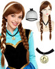 ANOGOL Wig Cap Brown Wig for Princess Long Braided Wig with Bangs Straight Cosplay Wig for Women Party Halloween Costume