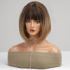 HAIRCUBE Ombre Brown Bob Wigs for Women Short Wigs with Bangs Synthetic Wigs
