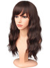 SYMEIW Medium Length Dark Brown Wavy Wigs With Bangs For Women Heat Resistant Synthetic Brown Wigs For Daily Use DARK BR