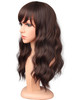 SYMEIW Medium Length Dark Brown Wavy Wigs With Bangs For Women Heat Resistant Synthetic Brown Wigs For Daily Use DARK BR