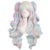 MapofBeauty Multicolor Lolita Long Curly Clip on Ponytails Cosplay Wig PinkBlueBlonde