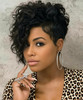 SEVENCOLORS Short Curly Pixie Wigs for Black Women Natural Looking Black Wavy Wigs with Side Bangs Synthetic Short Hair