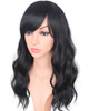 Medium Long Black Wavy Wigs For Women Synthetic Full Hair Natural Black Wigs With Side Bangs For Daily Use 16 Inches NAT