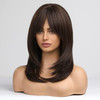 Alanhair Dark Brown Wigs for WomenHAIRCUBE ShoulderLength Layered Wigs with Bangs Heat Resistant Synthetic Fibre Wigs