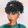 LEOSA HeadWrap Wigs 2 in 1 Head Ponytail Wrap Short Silver Kinky Curly Afro Puff with Bangs Drawstring Ponytail Extensio