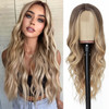 NAYOO Long Ombre Blonde Wavy Wig for Women 26 Inch Middle Part Curly Wavy Wig Natural Looking Synthetic Heat Resistant F