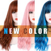 ENTRANCED STYLES Blue Wig with Bangs Long Wavy Blue Wig with Air Bangs Synthetic Wigs for Women Curly Wigs for Daily Par