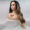 xiweiya Black to Blue Wig Heat Resistant Fiber Hair Long Ombre Blue Wigs with Blonde Tips Mixed Piano Color Middle Part