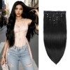 Real Clip in Hair Extensions Black 8 Pieces Premium Womens Straight Double Weft Thick Remy Hair Extensions Clip in on Hu