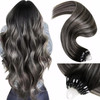 LaaVoo Microlink Hair Extensions Human Hair Ombre Black Microbead Hair Extensions Human Hair Off Black Balayage Grey Sil