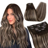 Ugeat Human Hair Clip in Extensions Brown Clip in Hair Extensions Real Human Hair Balayage Chocolate Brown Mix Ash Blond