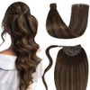 LaaVoo Ponytail Extension Human Hair Brown Ombre Ponytail Extensions for Women Balayage Darkest Brown to Light Brown Pon