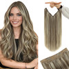 YoungSee Wire Hair Extensions Highlight Invisible Wire Hair Extensions Real Human Hair Highlights Light Brown with Plati