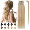 SEGO Ponytail Extension Human Hair Real Human Hair Clip In Wrap Around Long Straight Ponytail 14 Inch 80g 18P613 Ash Blo